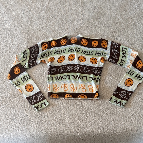 PacSun Brown and Cream Graphic Turtleneck Sweater Small - Picture 2 of 8